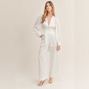 Mable Ivory Textured Wide-Leg Jumpsuit
